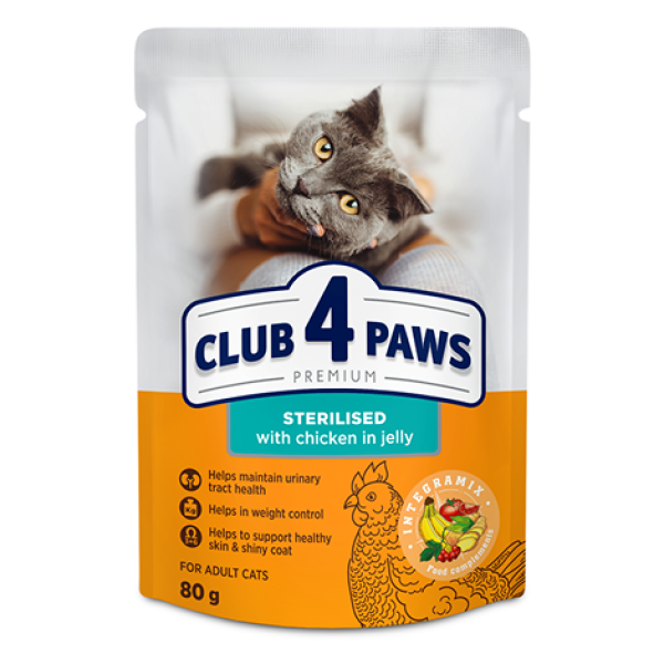 Club 4 Paws (Клуб 4 Лапы) Cat Premium Sterilised Chicken in Jelly - Влажный корм для стерилизованных кошек с курицей в желе 80 г