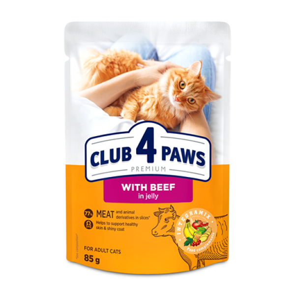 Club 4 Paws (Клуб 4 Лапы) Cat Premium Beef in Jelly - Влажный корм для кошек с говядиной в желе 85 г