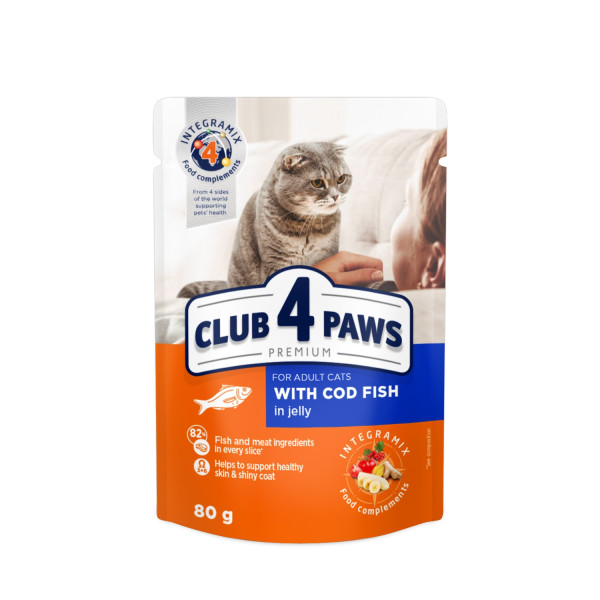 Club 4 Paws (Клуб 4 Лапы) Cat Premium Cod Fish in Jelly - Влажный корм для кошек с треской в желе 80 г