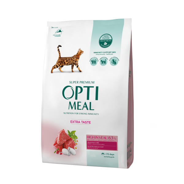 Optimeal (Оптимил) Cat Extra Taste Veal - Сухой корм для кошек с высоким содержанием телятины 200 г