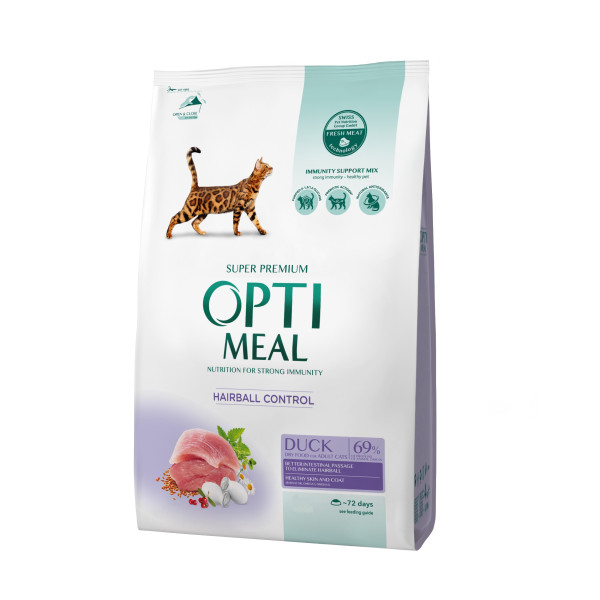 Optimeal (Оптимил) Cat Hairball Duck - Сухой корм для кошек для вывода шерсти с уткой 10 кг