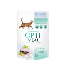 Optimeal (Оптиміл) Cat Cod&Vegetables in Jelly - Вологий корм для котів з тріскою та овочами в желе 85 г
