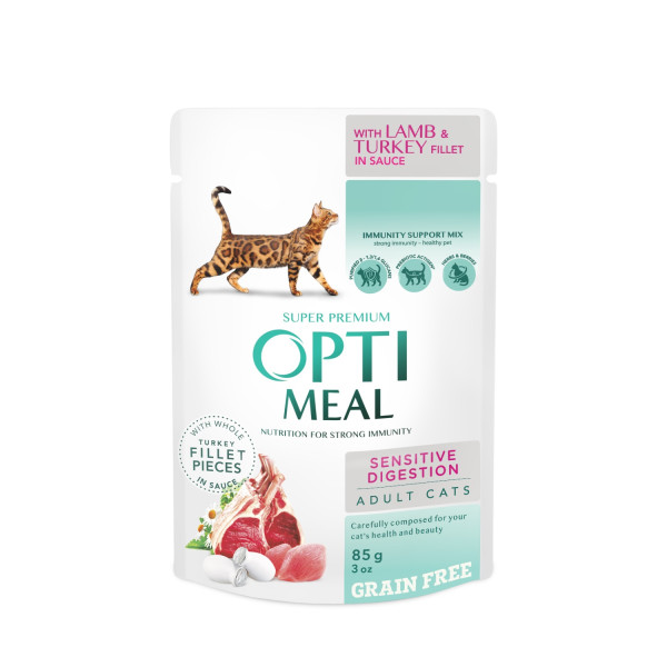 Optimeal (Оптимил) Cat Grain Sensitive Lamb&Turkey in Gravy - Влажный корм для кошек беззерновой с ягненком и индейкой в соусе 85 г