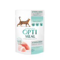 Optimeal (Оптимил) Cat Sterilised Turkey&Chicken in Gravy - Влажный корм для стерилизованных кошек с индейкой и куриным филе в соусе 85 г