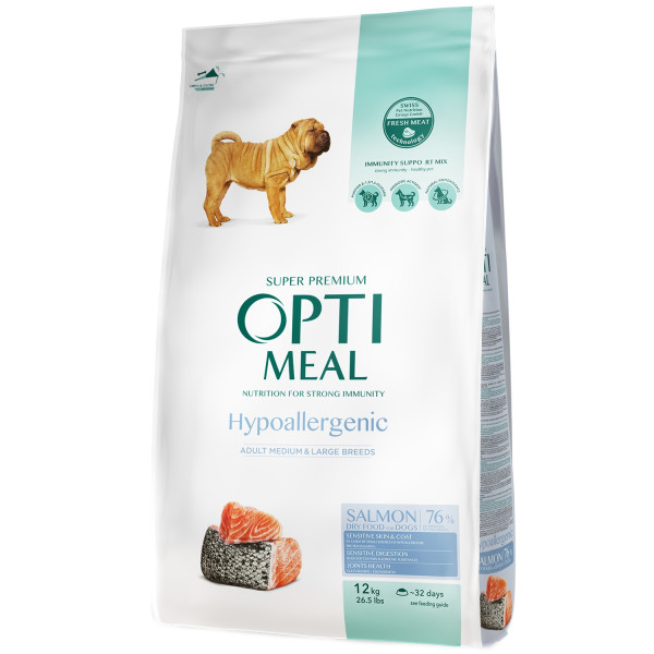 Optimeal (Оптимил) Dog Hypoallergenic Medium/Large Breed Salmon - Сухой корм для собак средних и крупных пород с лососем, гипоаллергенный 12 кг