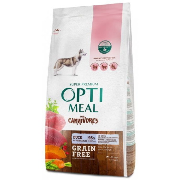 Optimeal (Оптимил) Dog Carnivores All Breed Duck&Vegetables - Сухой корм для собак всех пород с уткой и овощами, беззерновой 1.5 кг