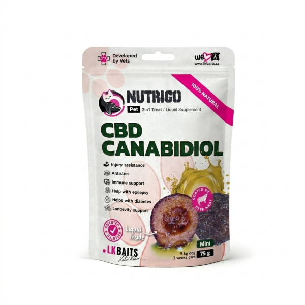 LК Baits (ЛК Бейтс) Dog Nutrigo Adult Mini Breed CBD Beef & Canabidiol - Лакомство для взрослых собак мелких пород, помогающее уменьшить симптомы стресса с мясом говядины и конопляным маслом 75 г