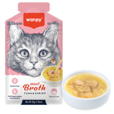 Wanpy (Ванпі) Meat Broths Tuna&Shrimp - Рідкий корм для котів суп беззерновий з тунцем та креветками 50 г