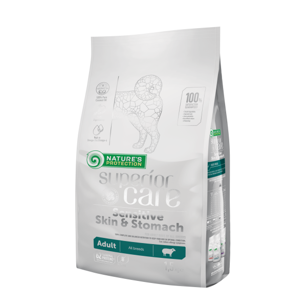 Nature’s Protection (Натур Протекшн) Superior Care Dog Lamb Sensitive Skin & Stomach Adult All Breeds - Сухой корм для взрослых собак всех пород с чувствительным пищеварением и проблемной кожей с мясом ягнёнка 1.5 кг
