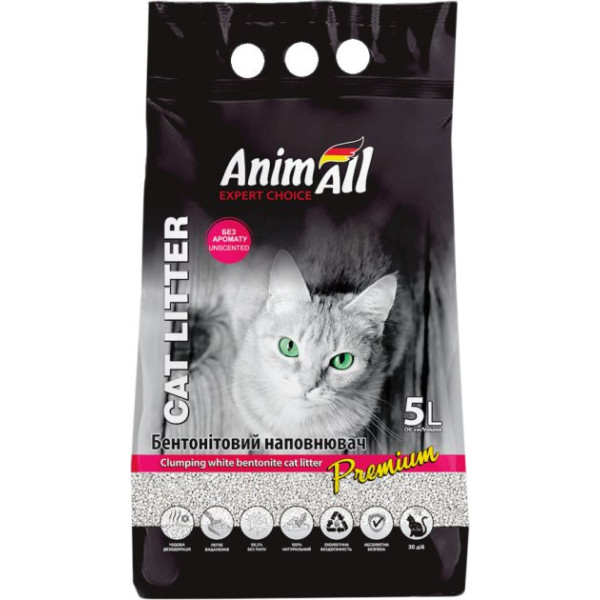 AnimAll (Энимал) - Наполнитель бентонитовый для кошачьих туалетов, белый без запаха 5 л