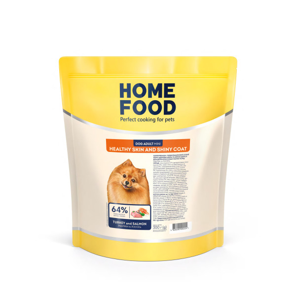 Home Food (Хоум Фуд) Dog Adult Mini Healthy Skin and Shiny Coat Turkey & Salmon - Cухой корм для собак мелких пород здоровая кожа и блеск шерсти индейка и лосось 300 г