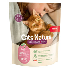 Mera (Мера) Cats Nature Grain Free Salmon Sterilised & Light Adult - Сухой беззерновой корм для взрослых стерилизованных котов для контроля веса с мясом лосося 400 г
