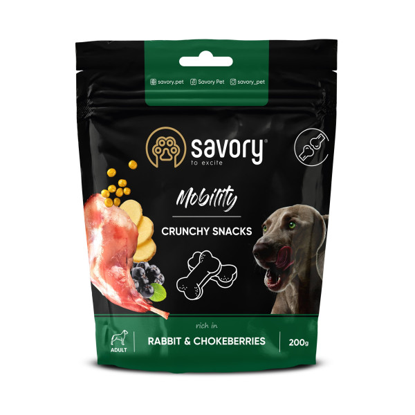 Savory (Сейвори) Snacks Mobility Rabbit&Blackberry - Хрустящее лакомство для здоровья костей и суставов собак, кролик и черноплодная рябина, 200 г