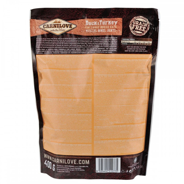 Carnilove (Карнилав) Cat Adult Large Duck & Turkey - Cухой корм для котов крупных пород с уткой и индейкой 400 г