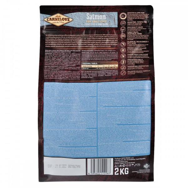 Carnilove (Карнилав) Cat Salmon Sensitive & LongHair - Сухой корм для кошек с чувствительным пищеварением и длинной шерстью с лососем 2 кг
