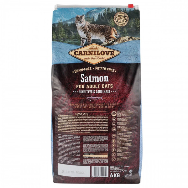 Carnilove (Карнілав) Cat Salmon Sensitive & LongHair - Сухий корм для кішок з чутливим травленням та довгою шерстю з лососем 6 кг