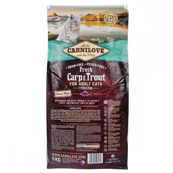 Carnilove (Карнілав) Cat Fresh Carp & Trout Sterilised - Сухий корм для стерилізованих кішок з коропом та фореллю 6 кг
