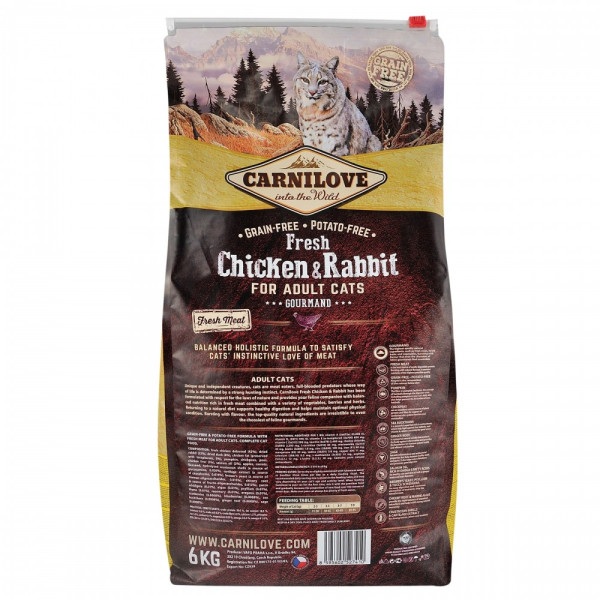 Carnilove (Карнилав) Cat Fresh Chicken & Rabbit Gourmand - Сухий корм для дорослих кішок з куркою та кроликом 6 кг