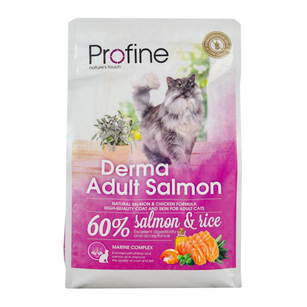 Profine (Профайн) Derma With Salmon&Rice - Сухой корм для взрослых длинношерстных кошек с лососем и рисом 2 кг