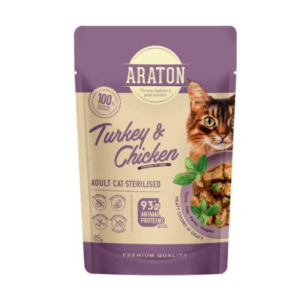 Araton (Аратон) Cat Turkey & Chicken Sterilised Adult - Влажный корм для взрослых стерилизованных котов с мясом индейки и курицы 85 г