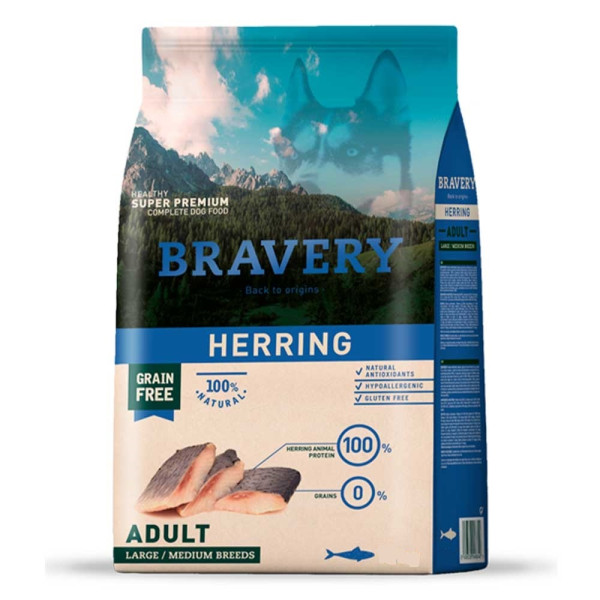 Bravery (Бравери) Dog Adult Max/Med Breed Herring - Сухой корм для собак больших и средних пород беззерновой с сельдью 12 кг