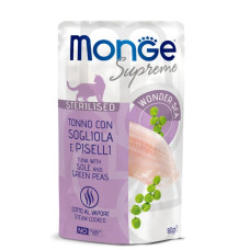 Monge (Монж) Supreme Cat Grain Free Tuna, Flounder & Green Peas Sterilised Adult - Вологий беззерновий корм для дорослих стерилізованих котів з м’ясом тунця, камбалой та зеленим горошком 80 г