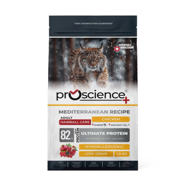 ProScience (ПроСайнс) Cat Chicken Hypoallergenic Hairball Adult - Сухой гипоаллергенный корм для взрослых котов для выведения комков шерсти с мясом курицы 1.5 кг