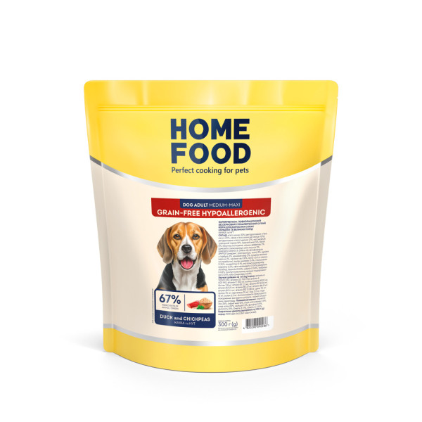Home Food (Хоум Фуд) Grain Free Dog Adult Medium & Maxi Hypoallergenic Duck & Chickpeas - Сухой беззерновой гипоаллергенный корм для собак средних и крупных пород с мясом утки и нутом 300 г