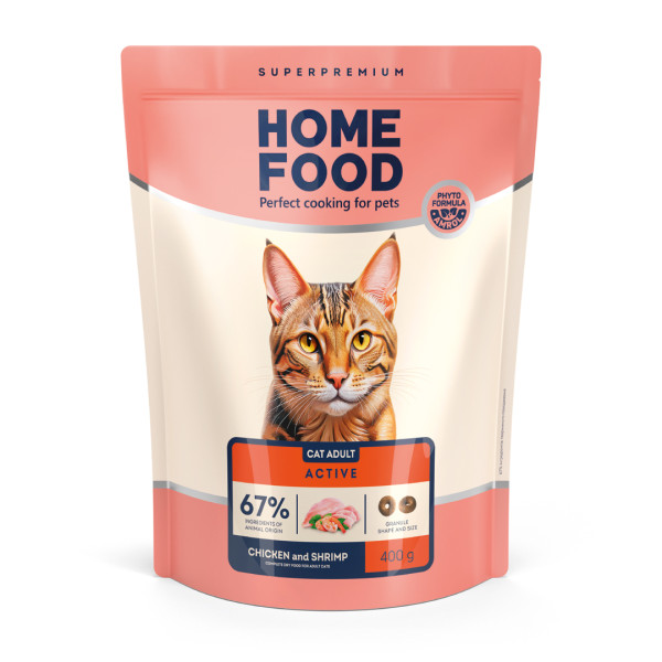 Home Food (Хоум Фуд) for Active Adult Cats Chicken&Shrimp - Сухой корм для активных котов курица и креветка  400 г