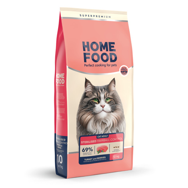 Home Food (Хоум Фуд) Cat Adult для Sterilised Hairball Control Turkey&Berries  - Сухий корм для стерилізованих котів з виведенням вовни індичка та ягоди 10 кг