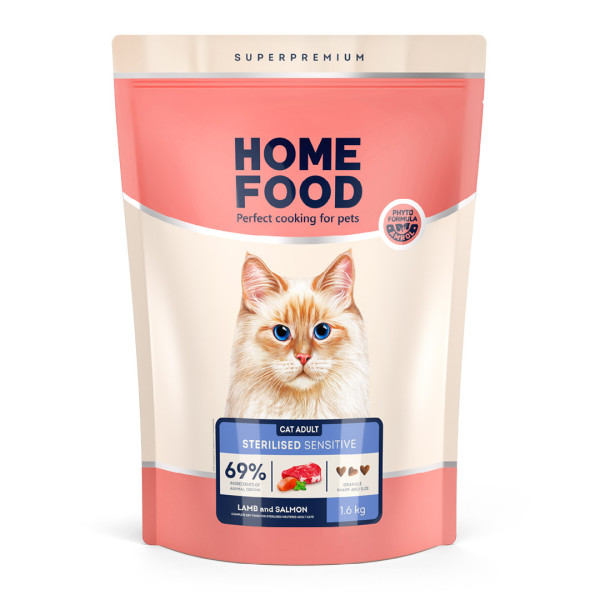 Home Food (Хоум Фуд) Cat Adult for Sterilised Sensitive Degestion Lamb&Salmon - Сухий корм для стерилізованих котів з чутливим травленням ягня та лосось 1.6 кг