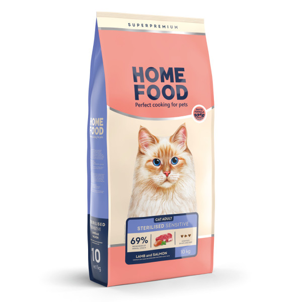 Home Food (Хоум Фуд) Cat Adult for Sterilised Sensitive Degestion Lamb&Salmon - Сухий корм для стерилізованих котів з чутливим травленням ягня та лосось 10 кг