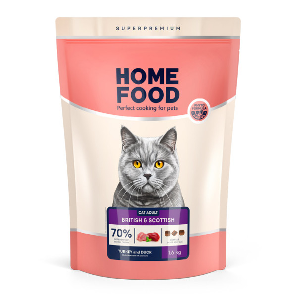 Home Food (Хоум Фуд) For Adult Cats of British and Scottish Breeds Turkey & Duck - Сухий корм для Британських та Шотландських порід Індичка та Качка 1.6 кг