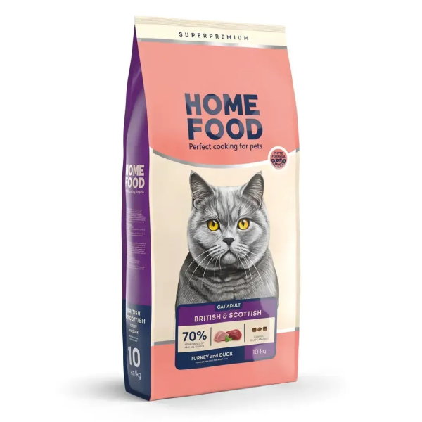 Home Food (Хоум Фуд) For Adult Cats of British and Scottish Breeds Turkey & Duck - Сухий корм для Британських та Шотландських порід Індичка та Качка 10 кг
