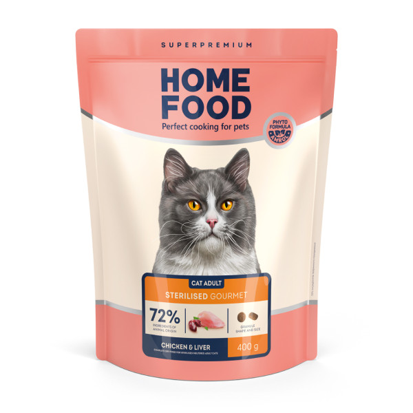 Home Food (Хоум Фуд) Cat Adult for Sterilised Gourmet Chicken&Liver - Сухой корм для стерилизованных и привередливых котов курица и ливер 400 г