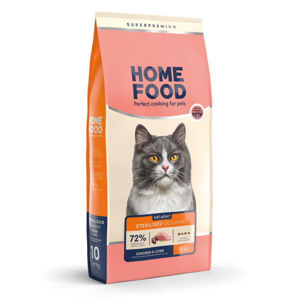 Home Food (Хоум Фуд) Cat Adult for Sterilised Gourmet Chicken&Liver - Сухий корм для стерилізованих та вибагливих котів курка та лівер 10 кг