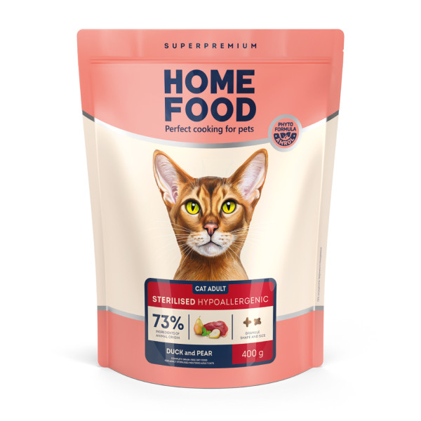 Home Food (Хоум Фуд) Cat Adult Sterilised Grain-free Hypoallergenic Duck&Pear - Сухой гипоаллергенный корм для стерилизованных  котов утка и груша 400 г