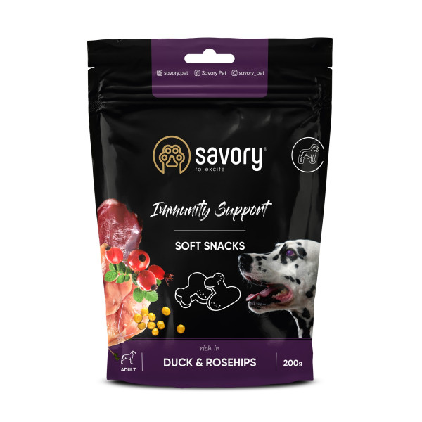 Savory (Сейвори) Soft Snacks Immunity Support Duck&Roseship - Мягкое лакомство для укрепления иммунитета собак, утка и шиповник, 200 г
