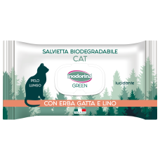 Inodorina (Інодоріна) Green Erba Gatta E Lino - Вологі біорозкладні серветки з котячою мятою та льоном для котів з довгою шерстю 30 шт