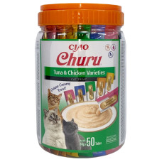 INABA (Інаба) Cat Churu Mousse Tuna&Chicken Varieties - Ласощі для котів вершковий мус у стіках різновиди смаків з тунцем та куркою 700 г
