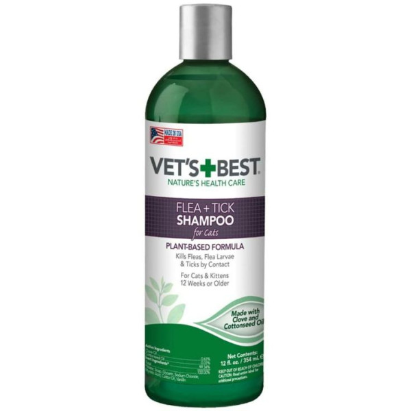 Vet's Best (Ветс Бест) Flea & Tick Shampoo - Косметическое средство шампунь для кошек, отпугивающий насекомых 355 мл
