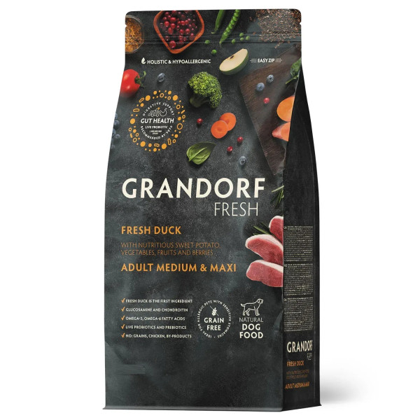 Grandorf (Грандорф) Fresh Duck & Sweet Potato Adult Dog Medium & Maxi - Сухой беззерновой корм для взрослых собак средних и крупных пород с уткой и бататом 10 кг