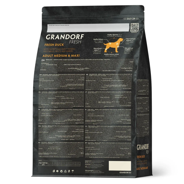 Grandorf (Грандорф) Fresh Duck & Sweet Potato Adult Dog Medium & Maxi - Сухой беззерновой корм для взрослых собак средних и крупных пород с уткой и бататом 10 кг