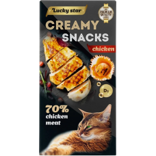 Lucky Star (Лаки Стар) Creamy Snack With Chiken - Лакомство для кошек мягкое пюре из мяса курицы и тихоокеанских морских расчесок 6х10 г