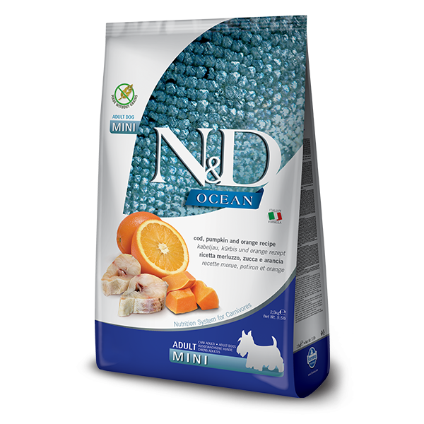 Farmina (Фармина) Dog Grain Free N&D Ocean Cod, Pumpkin & Orange Adult Mini - Беззерновой сухой корм для собак с треской и апельсином 7 кг