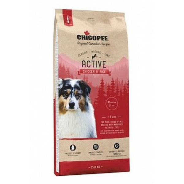 CHICOPEE DOG ADULT ACTIVE CHICKEN & RICE сухий корм для активних собак з куркою - 15 КГ