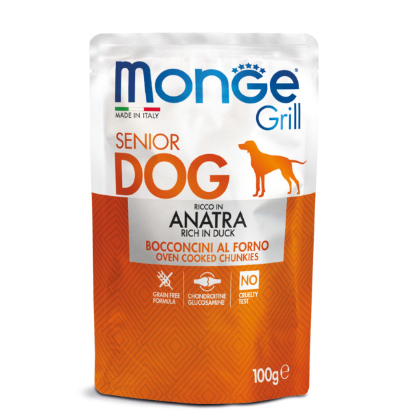 Monge (Монж) Grill Dog Grain Free Duck Senior All Breeds - Влажный беззерновой корм для пожилых собак всех пород с мясом утки 100 г