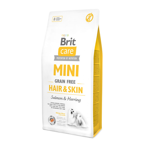 Brit Care (Брит Кеа) Mini Grain Free Hair & Skin - Сухой беззерновой корм для длинношерстных собак мелких пород с лососем и сельдью 7 кг