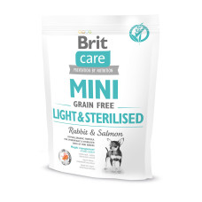 Brit Care (Бріт Кеа) Grain Free Mini Light & Sterilised - Сухий беззерновий корм для стерилізованих собак дрібних порід з кроликом і лососем 0.4 кг
