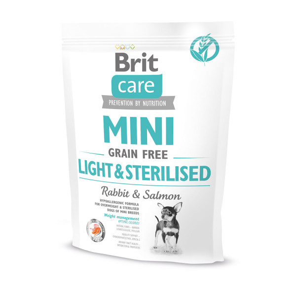 Brit Care (Бріт Кеа) Grain Free Mini Light & Sterilised - Сухий беззерновий корм для стерилізованих собак дрібних порід з кроликом і лососем 0.4 кг